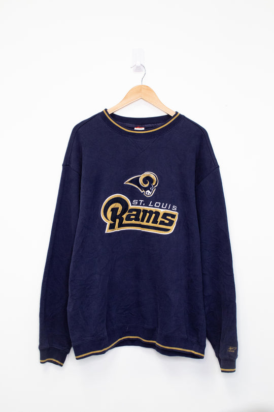 VINTAGE St Louis Rams Sweatshirt Mens XL Brown Blue Fleece Pullover Long  Sleeve